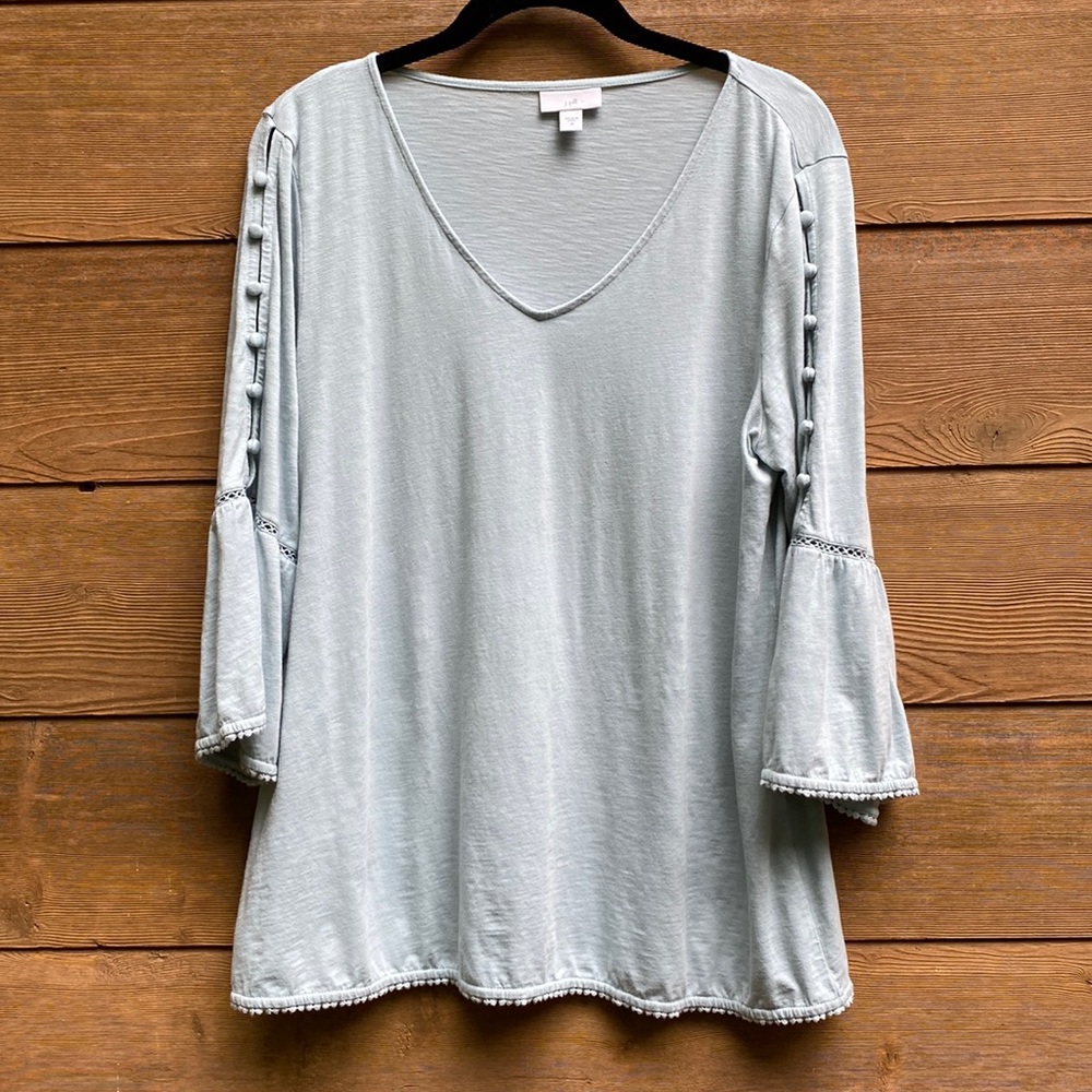 For Sue J. Jill Light Sage Green Tunic with 3/4 Bell Sleeves